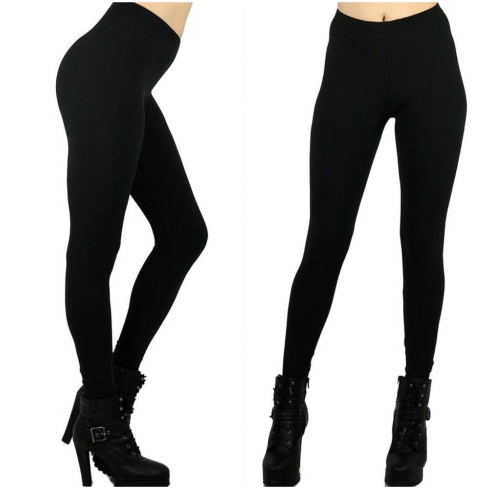 1 LEFT! Buttery Soft Solid Black Stretchy Womenโs Lux Leggings - Picture 3 of 3